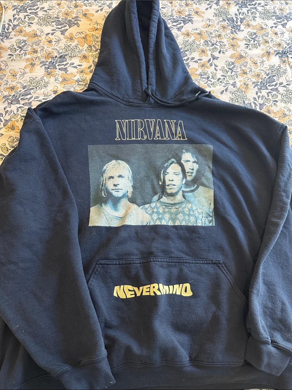 PacSun Navy Graphic Pullover Hoodie with Band Print